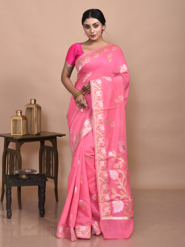 Pink Banaras Cotton Saree