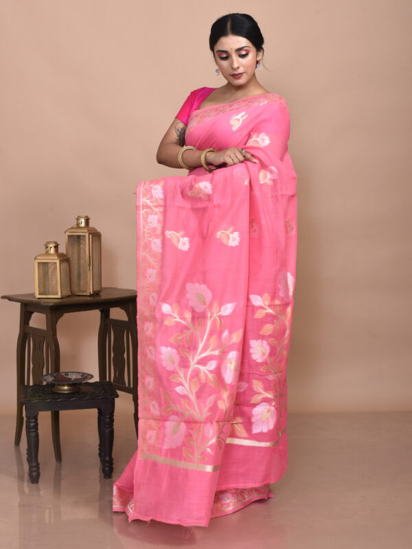Pink Banaras Cotton Saree - Image 4