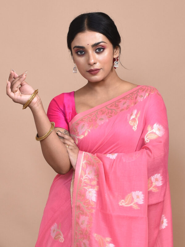 Pink Banaras Cotton Saree - Image 5