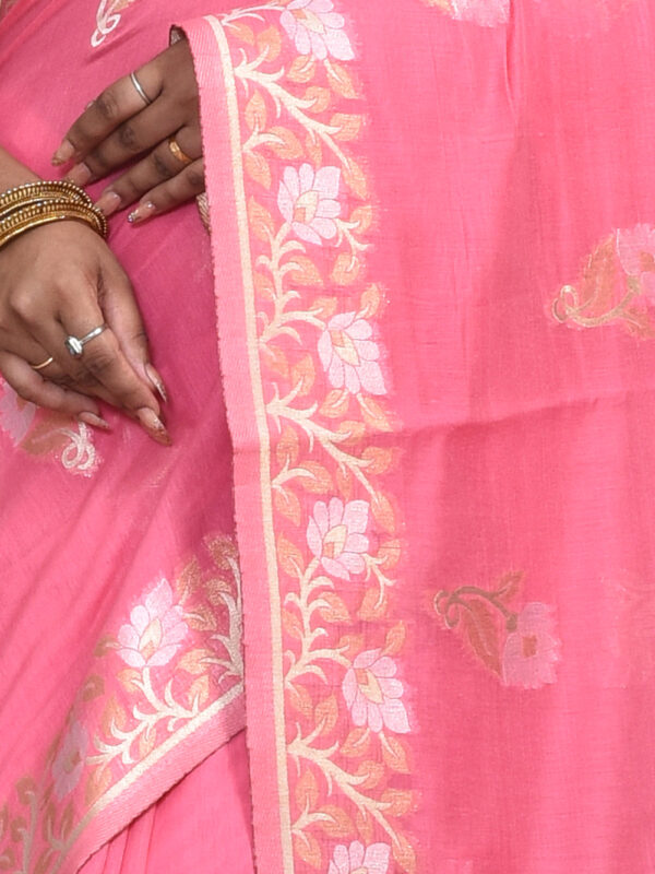 Pink Banaras Cotton Saree - Image 3