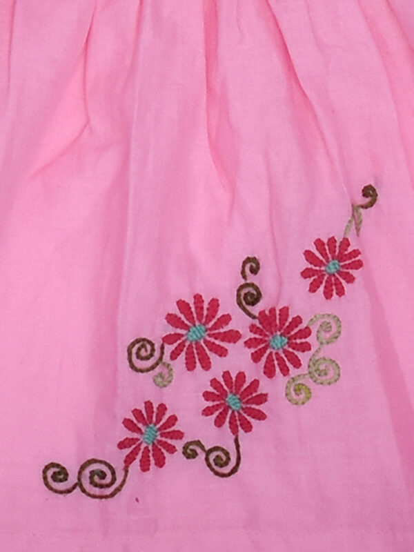 Pink Hand Embroidered Daisy Design Cotton Dress - Image 4