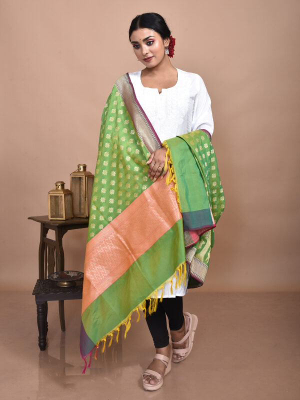 Parakeet Green Floral Banarasi Dupatta