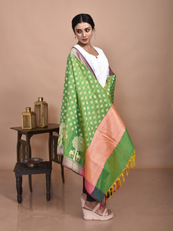 Parakeet Green Floral Banarasi Dupatta - Image 2