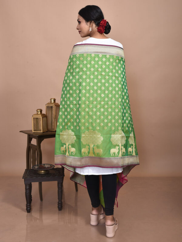 Parakeet Green Floral Banarasi Dupatta - Image 3
