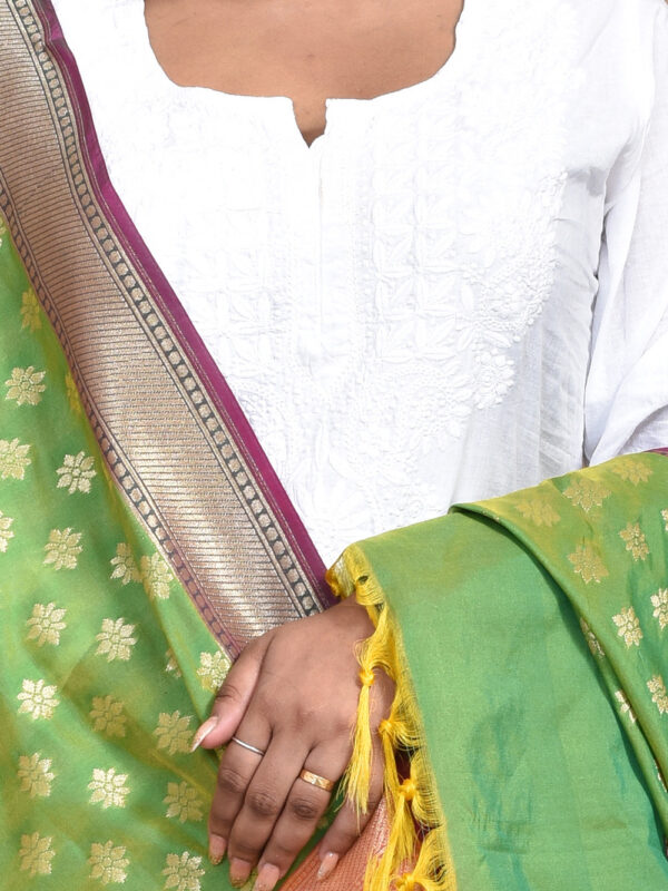 Parakeet Green Floral Banarasi Dupatta - Image 5