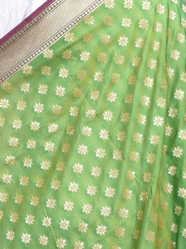 Parakeet Green Floral Banarasi Dupatta - Image 6