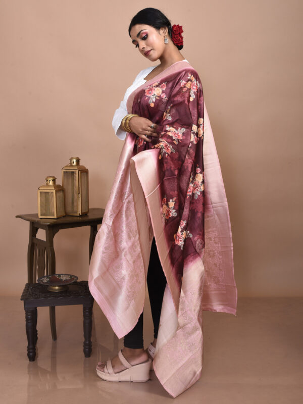 Brown Digital Print Banarasi Dupatta - Image 2