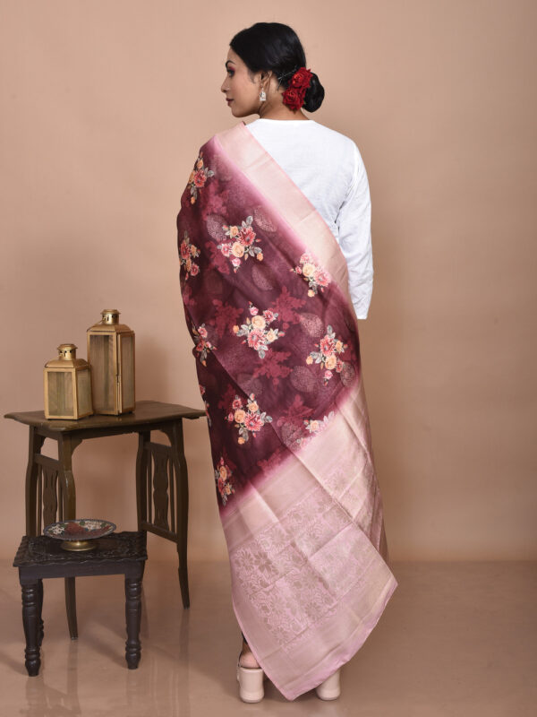 Brown Digital Print Banarasi Dupatta - Image 3