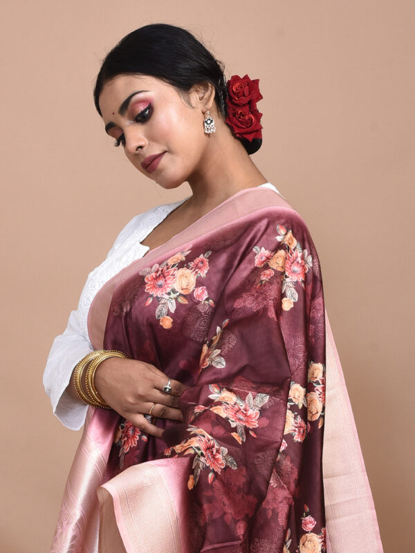 Brown Digital Print Banarasi Dupatta - Image 4