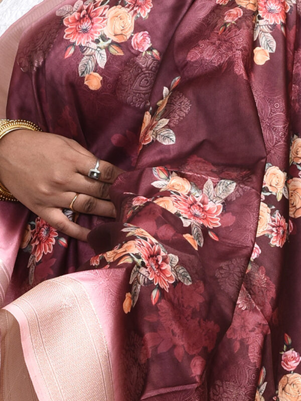 Brown Digital Print Banarasi Dupatta - Image 5