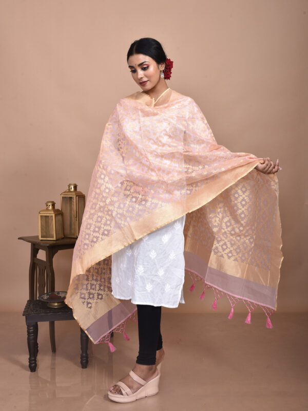 Peach Tissue Banarasi Dupatta - Image 2