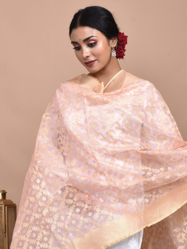 Peach Tissue Banarasi Dupatta - Image 3