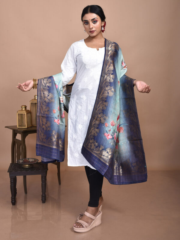 Navy Blue Digital Print Banarasi Dupatta