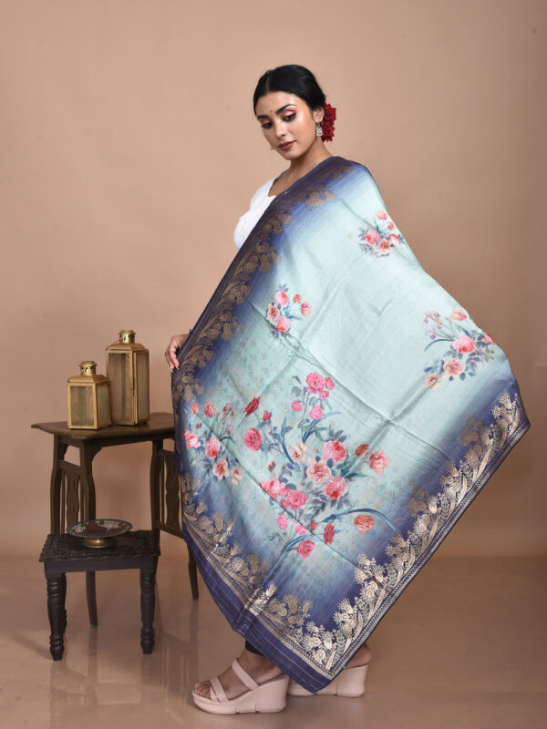 Navy Blue Digital Print Banarasi Dupatta - Image 2