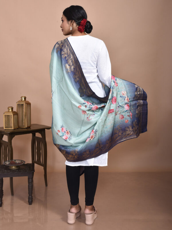 Navy Blue Digital Print Banarasi Dupatta - Image 3