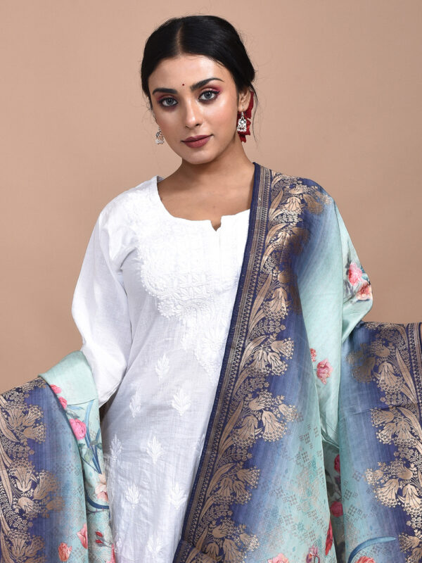 Navy Blue Digital Print Banarasi Dupatta - Image 4