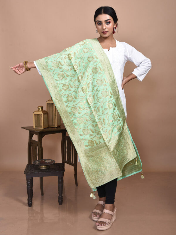 Green Floral Banarasi Dupatta - Image 2