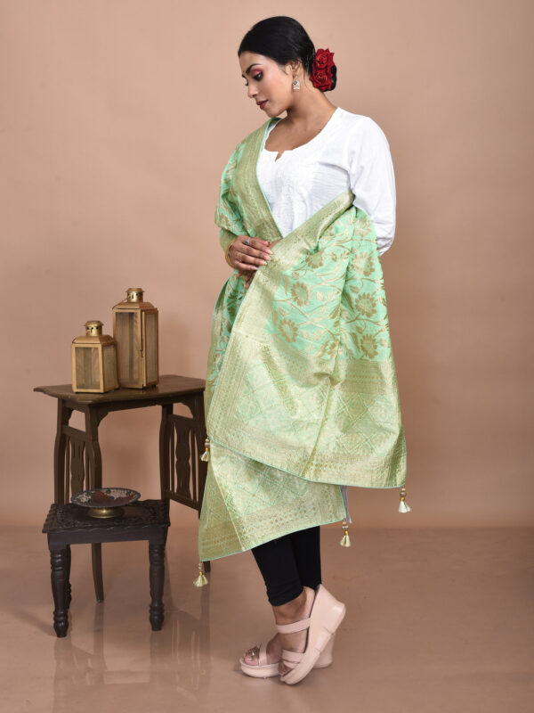 Green Floral Banarasi Dupatta - Image 4