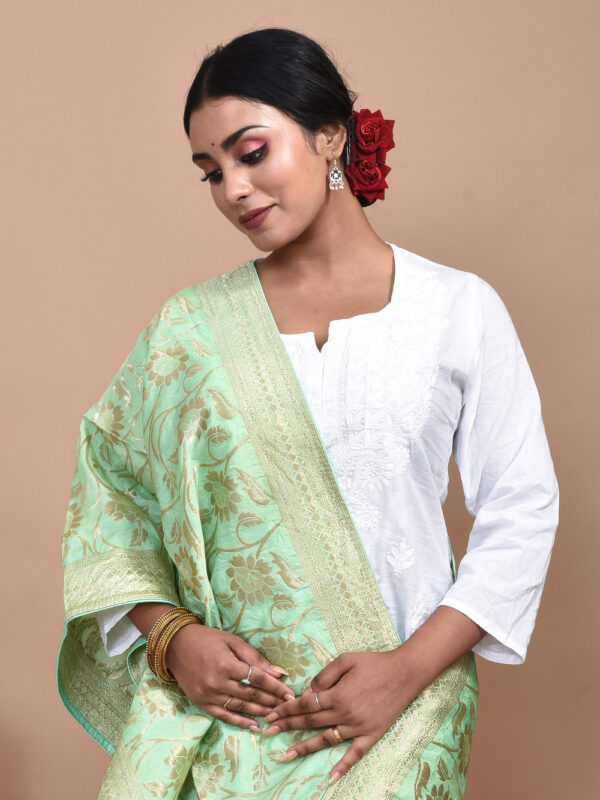 Green Floral Banarasi Dupatta - Image 5