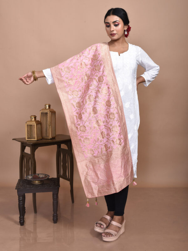 Peach Floral Banarasi Dupatta
