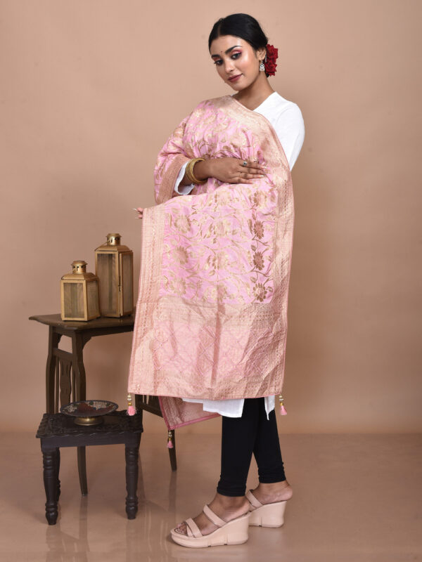 Peach Floral Banarasi Dupatta - Image 2