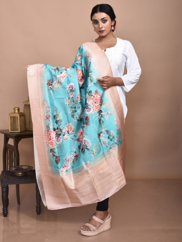 Sea Green Digital Print Banarasi Dupatta