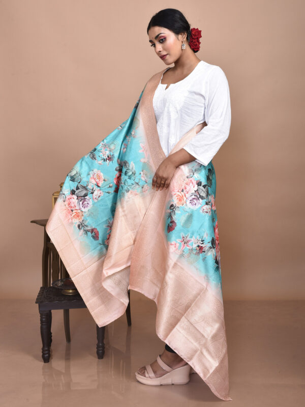 Sea Green Digital Print Banarasi Dupatta - Image 2