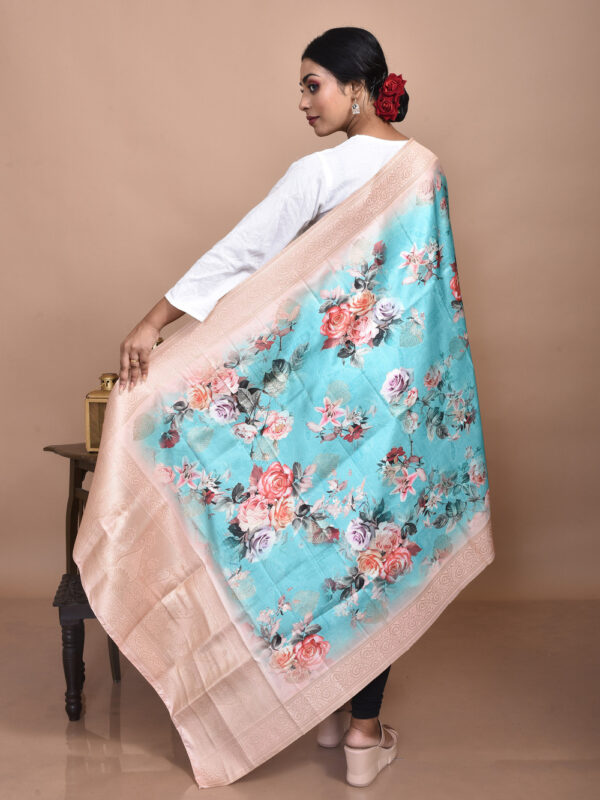Sea Green Digital Print Banarasi Dupatta - Image 3