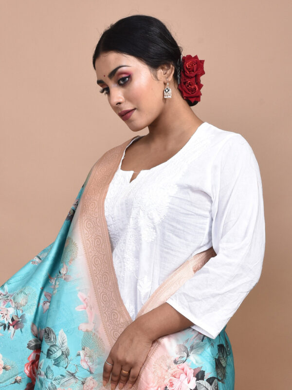 Sea Green Digital Print Banarasi Dupatta - Image 4