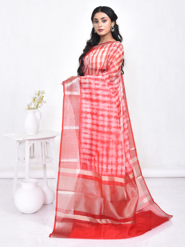 Red Shibori Print Banaras Organza - Image 2