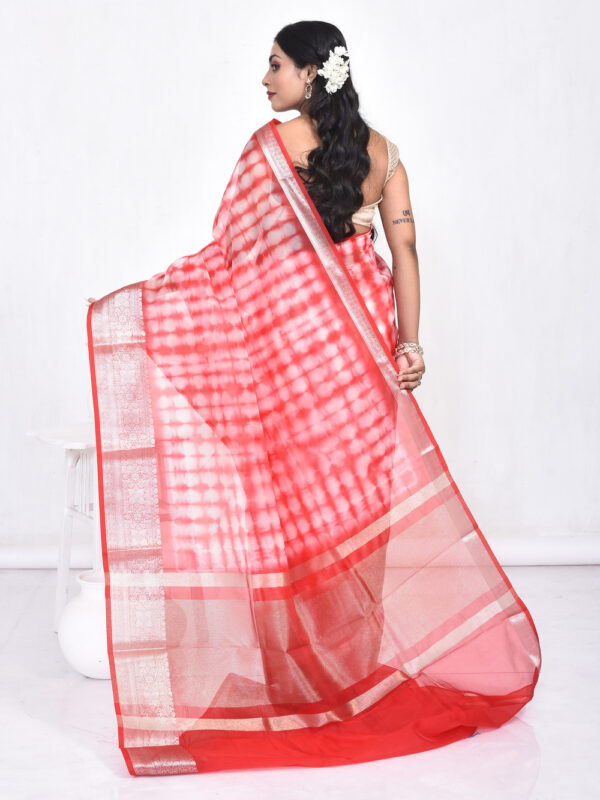 Red Shibori Print Banaras Organza - Image 4