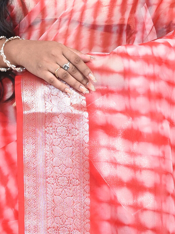 Red Shibori Print Banaras Organza - Image 3