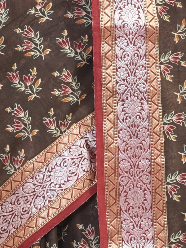 Brown Kalamkari Print Banaras Linen Silk - Image 6