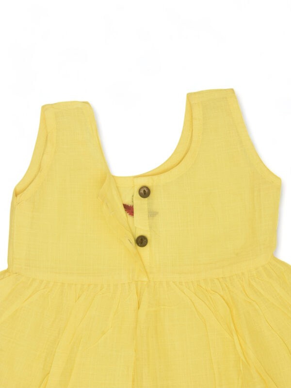 Yellow Hand Embroidered Periwinkle Design Cotton Dress - Image 3