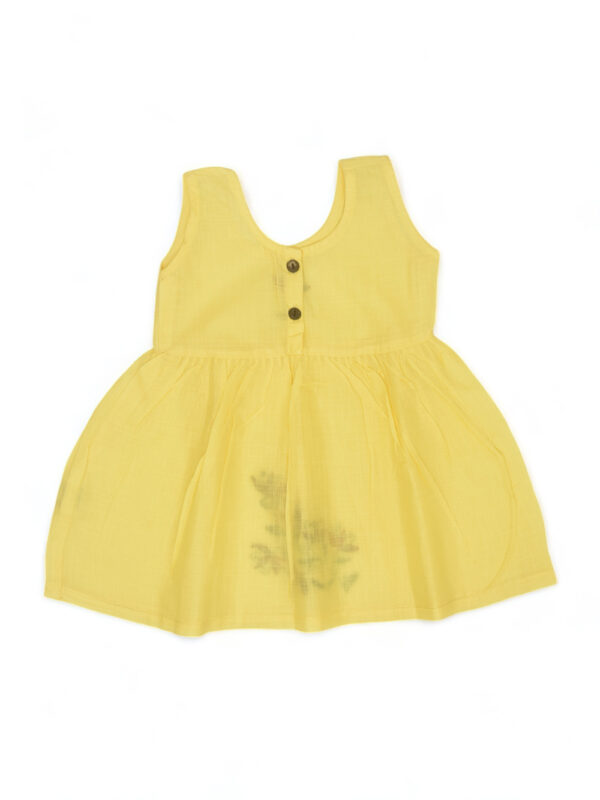 Yellow Hand Embroidered Periwinkle Design Cotton Dress - Image 4
