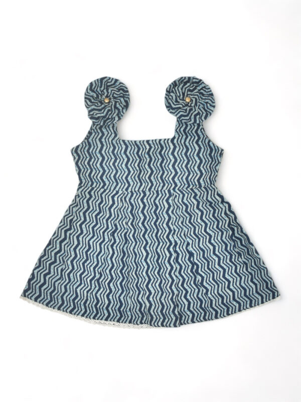Indigo Printed Waves Design Cotton Dress
