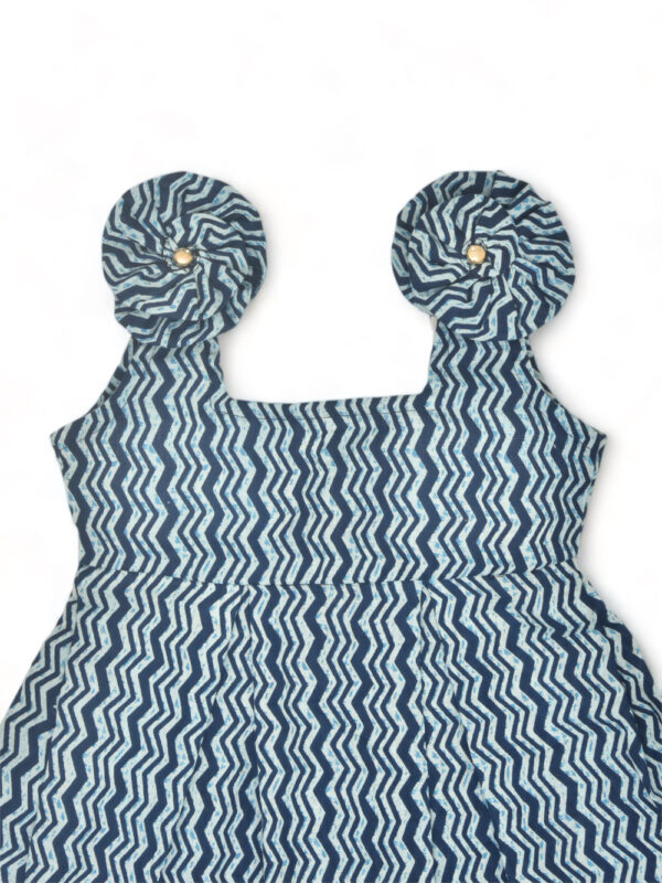 Indigo Printed Waves Design Cotton Dress - Image 2
