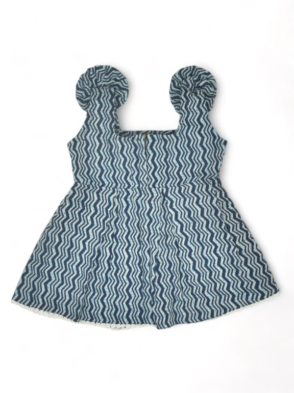 Indigo Printed Waves Design Cotton Dress - Image 3