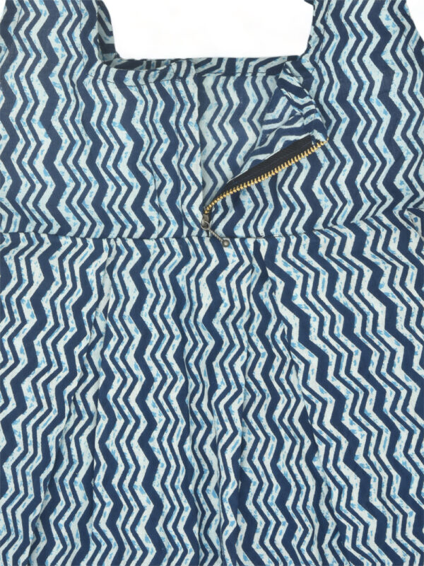 Indigo Printed Waves Design Cotton Dress - Image 4