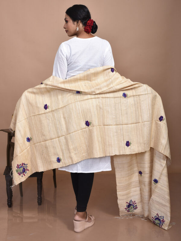Beige Tussar Hand Embroidered Dupatta - Image 3