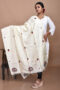 White Tussar Hand Embroidered Dupatta