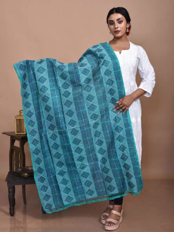 Turquoise Pure Silk Kantha Dupatta