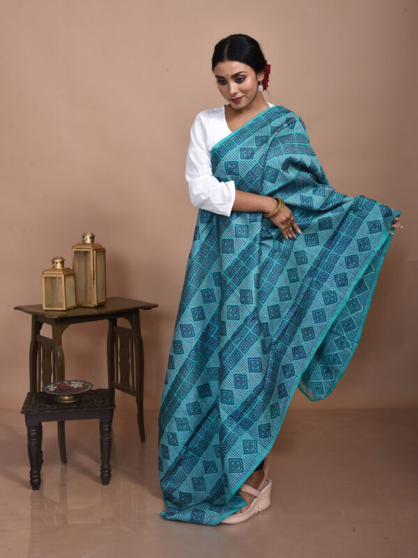 Turquoise Pure Silk Kantha Dupatta - Image 2