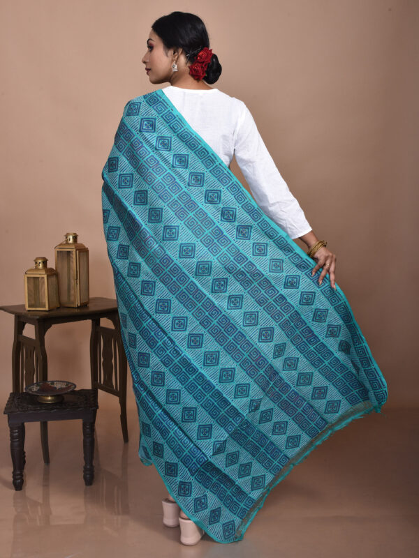 Turquoise Pure Silk Kantha Dupatta - Image 3
