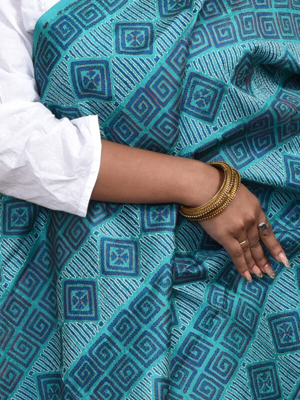 Turquoise Pure Silk Kantha Dupatta - Image 5