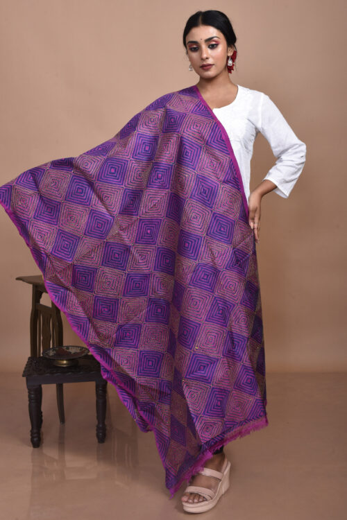 Purple Pure Silk Kantha Dupatta