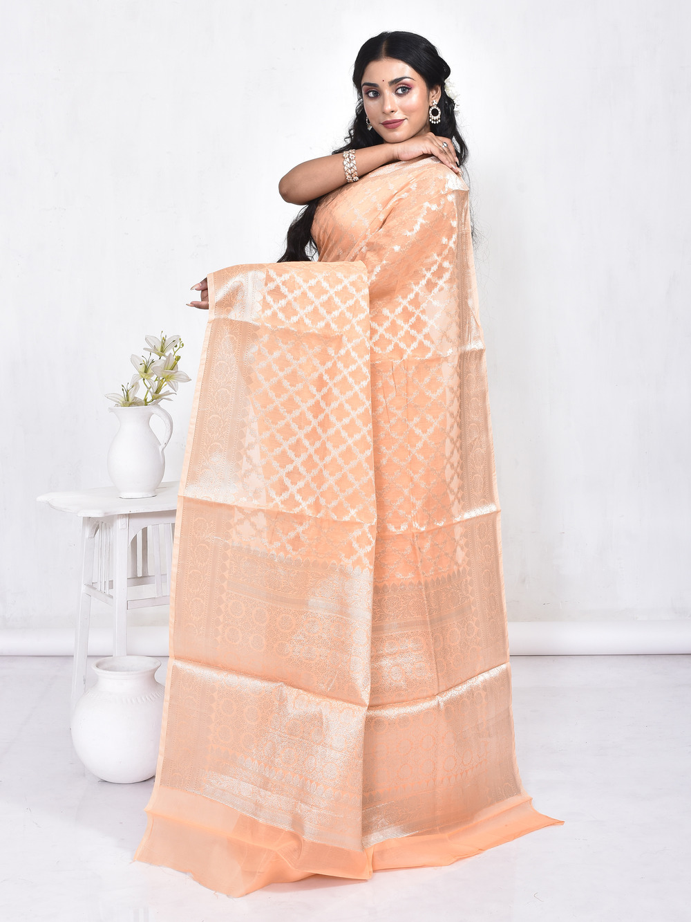 Orange Banaras Chanderi Cotton - Image 4