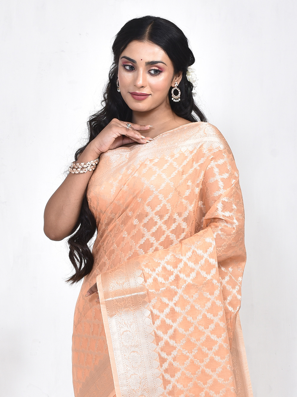 Orange Banaras Chanderi Cotton - Image 6