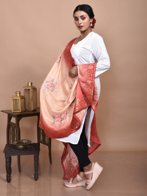 Orange Digital Print Banarasi Dupatta - Image 2