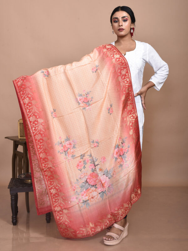 Orange Digital Print Banarasi Dupatta - Image 3